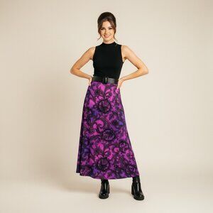 Vintage 60s 70s Lined Purple Pink Maxi Skirt, Size S (Waist 26"-27")